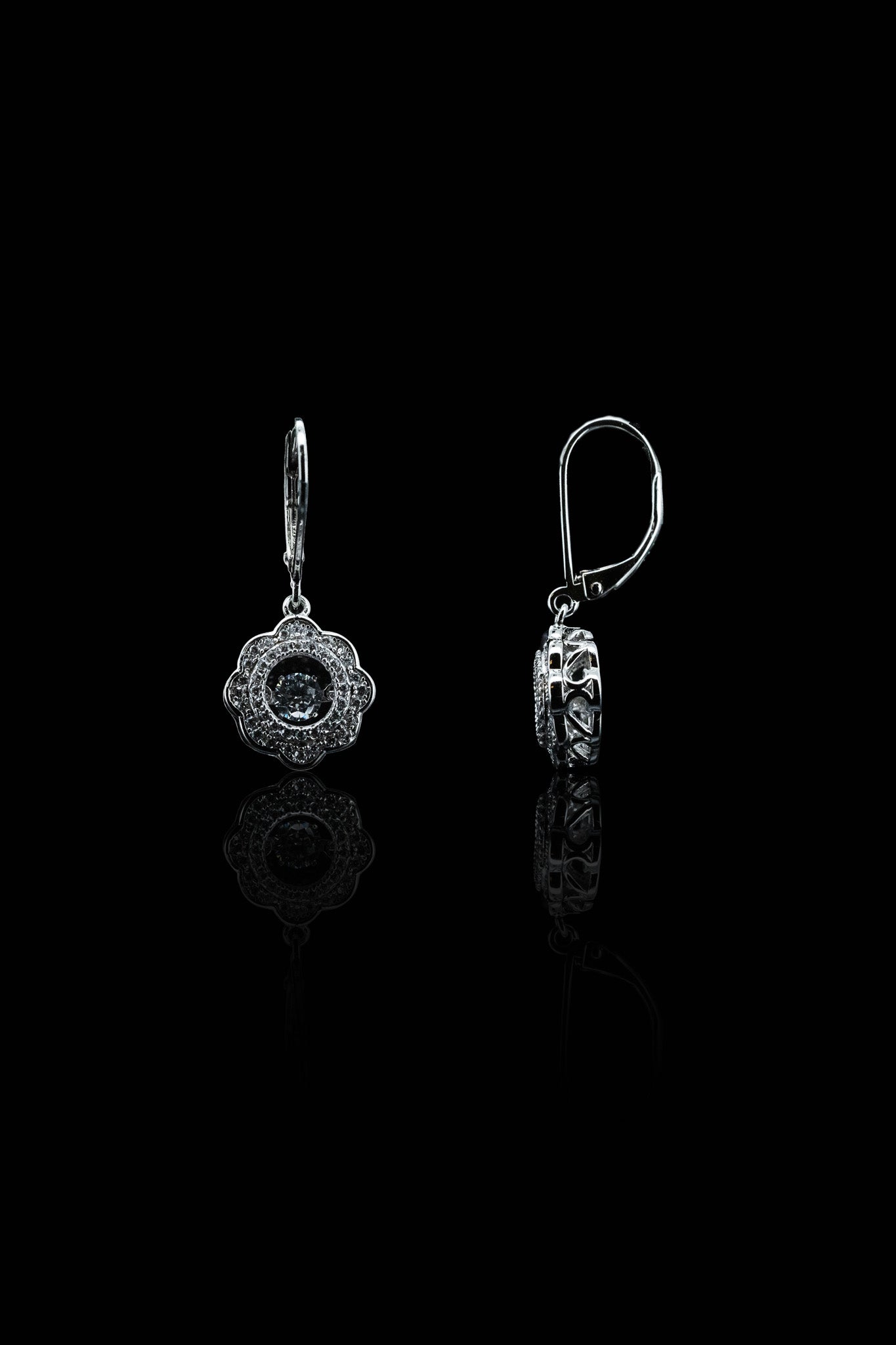 LVE029 SPARKLE FLOWER DANCING STONE DROP EARRINGS