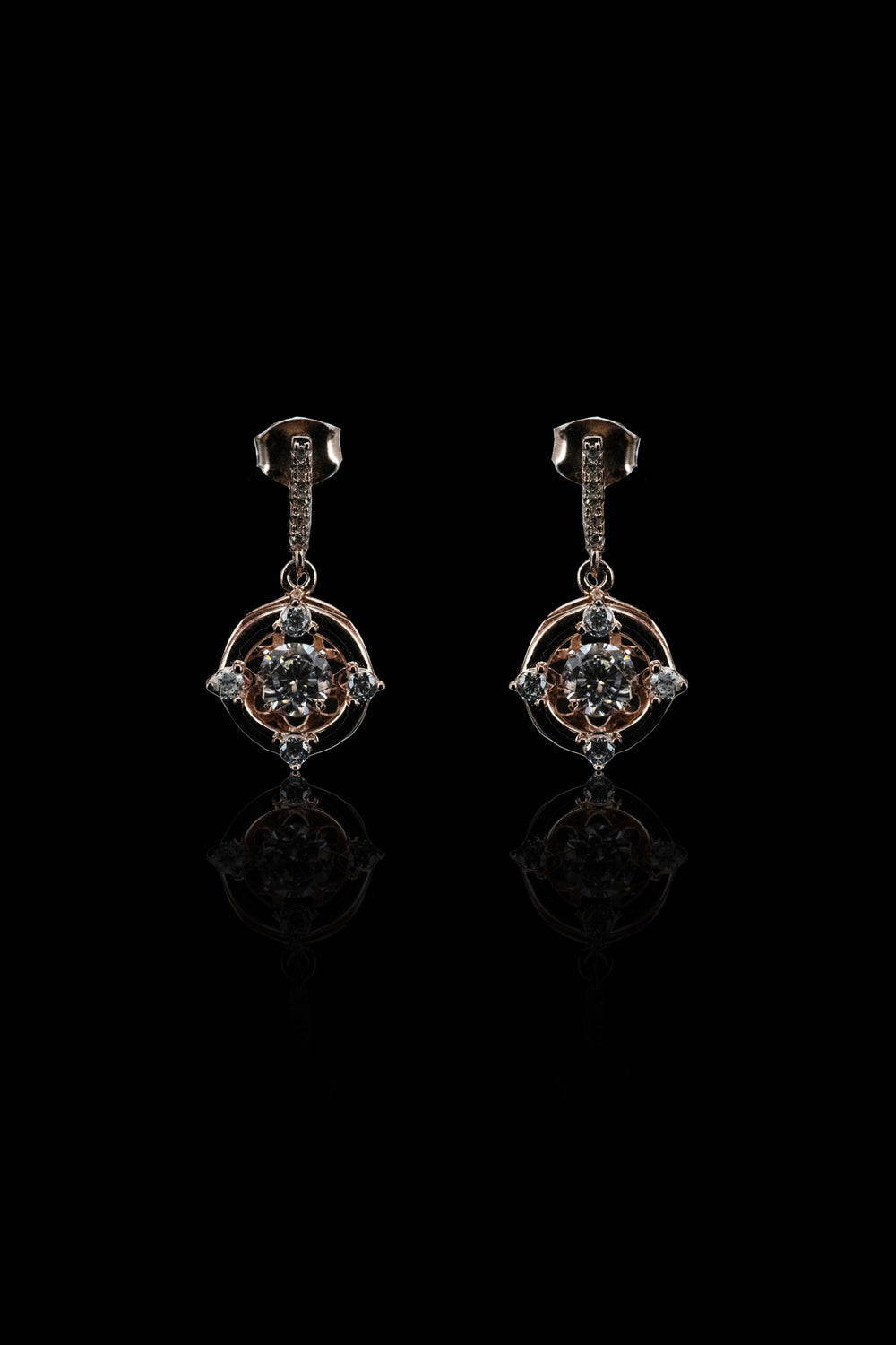 LVE052 ROUND HALO DANCING STONE DROP EARRINGS
