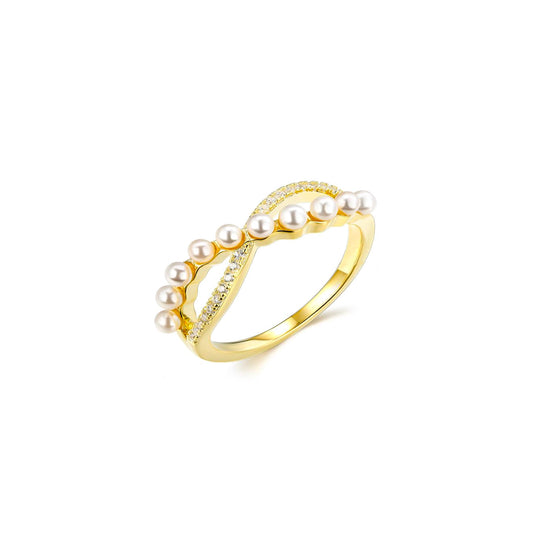 LVR041 Golden Serenity Pearl Cross Ring