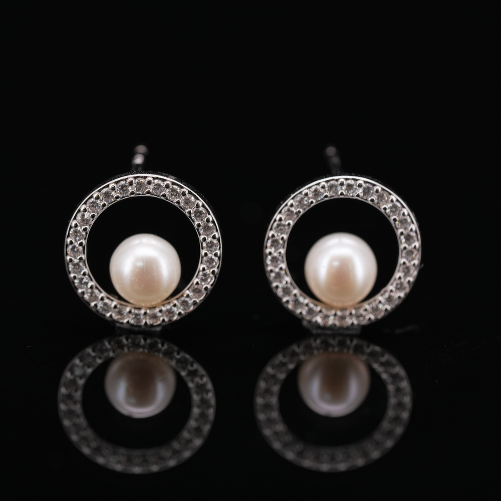 LVE003 BOUCLES D'OREILLES HALO EN PERLES DE CULTURE D'EAU DOUCE