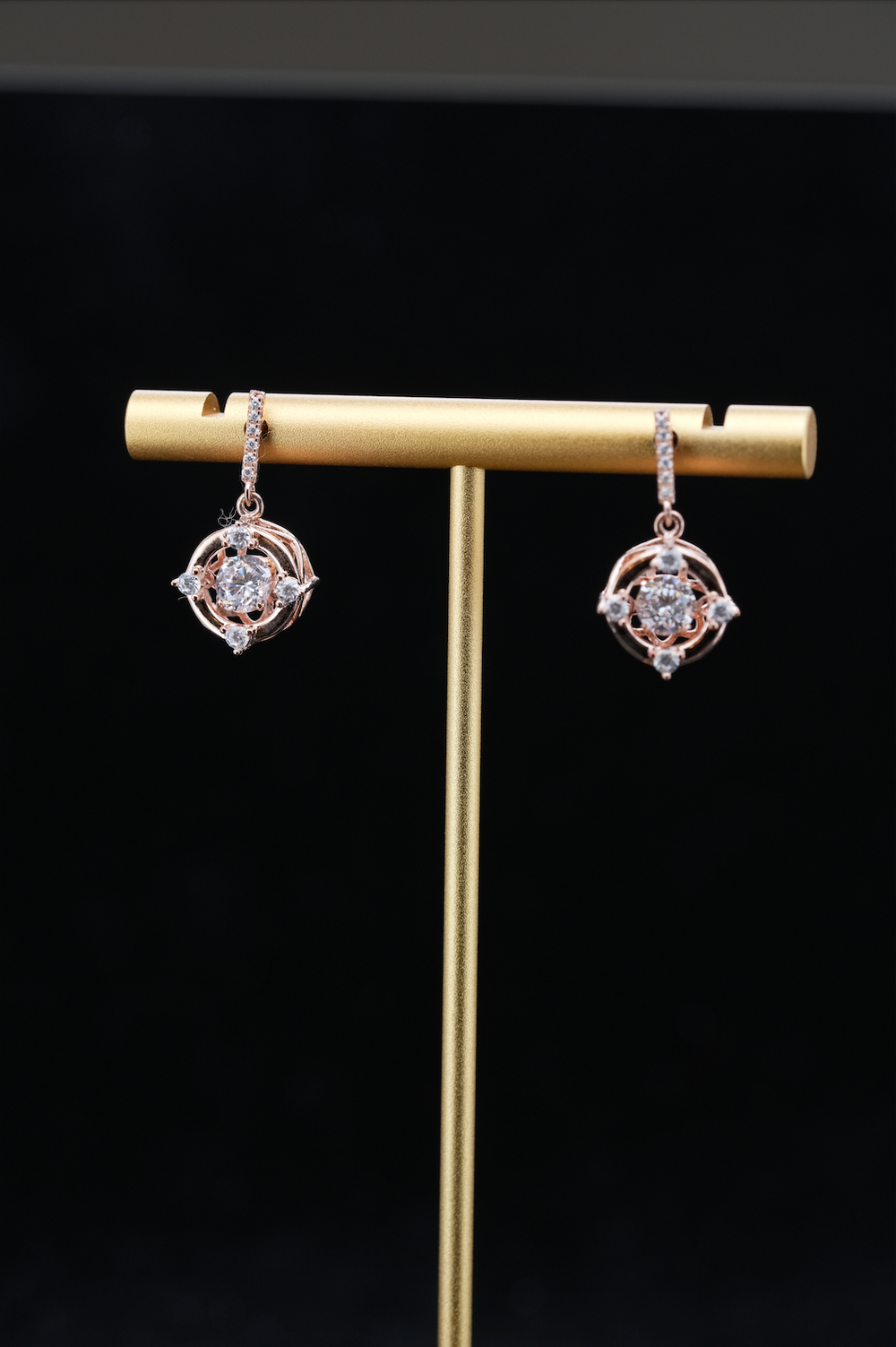 LVE052 ROUND HALO DANCING STONE DROP EARRINGS