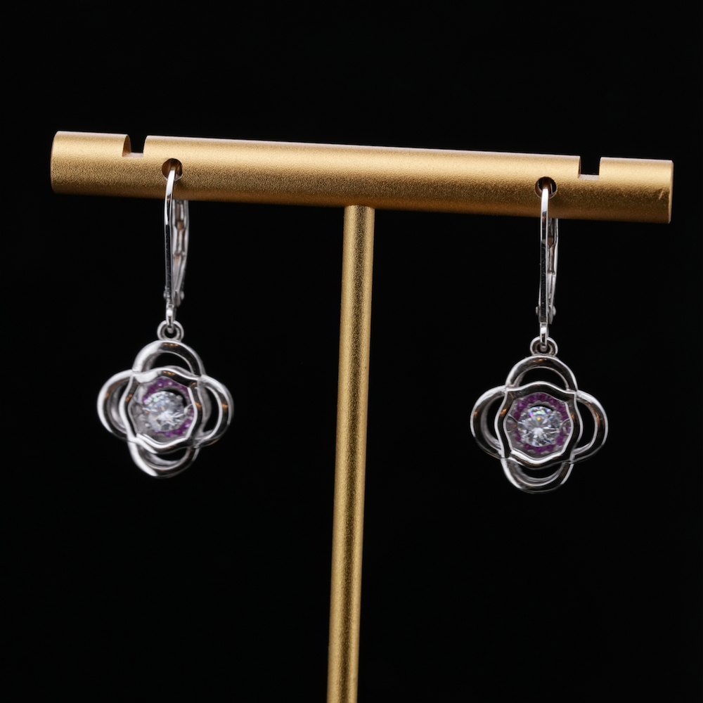 LVE030 BOUCLES D'OREILLES PENDANTES EN PIERRE DANSANTE FLEUR