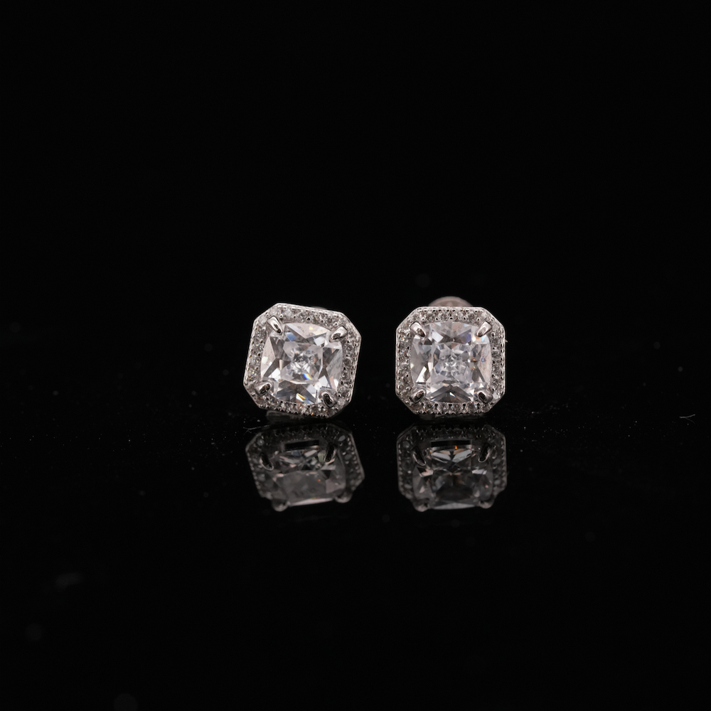 LVE035 SPARKLE SQUARE HALO STUD EARRINGS