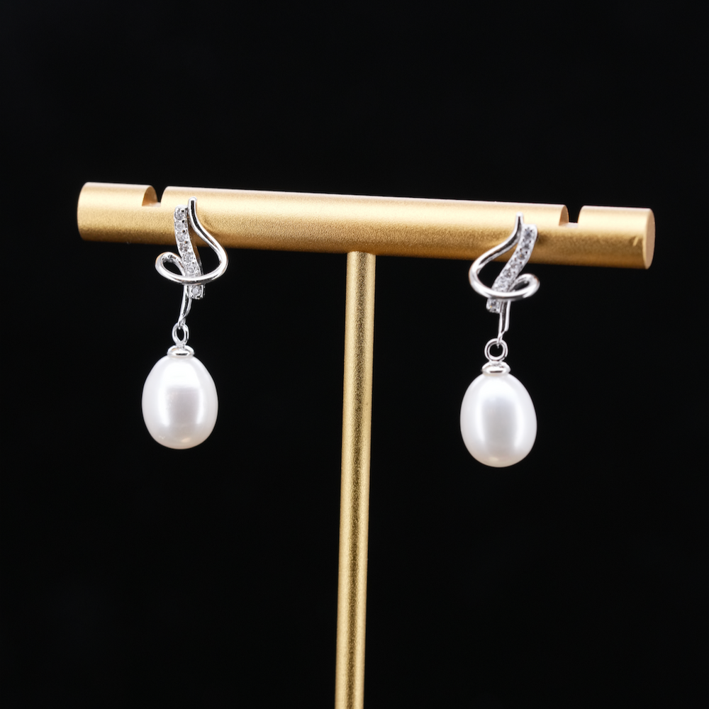 LVE055 BOUCLES D'OREILLES PENDANTES EN PERLES COURBES