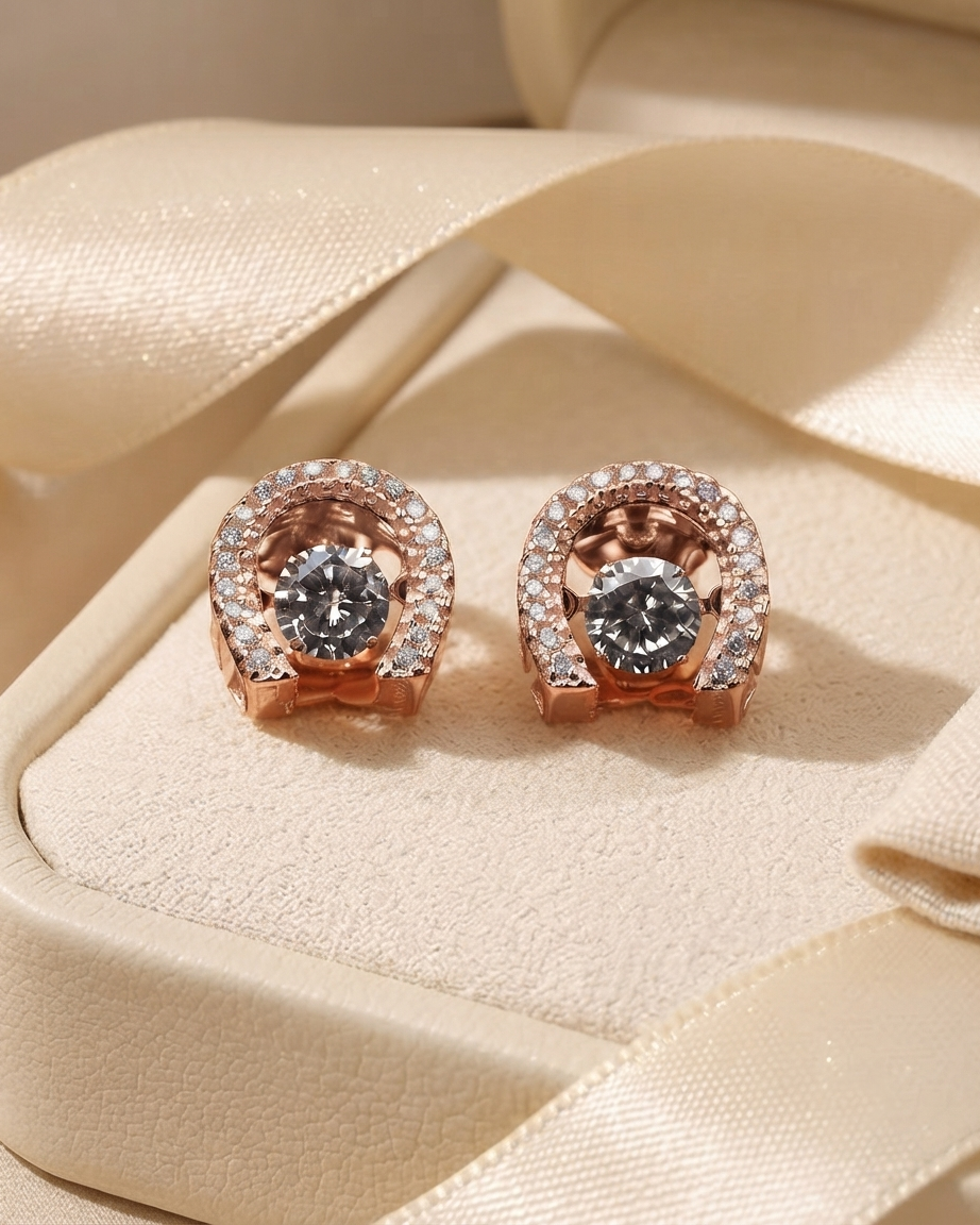 LVE082 LUCKY CHARM HORSESHOE DANCING STONE STUD EARRINGS
