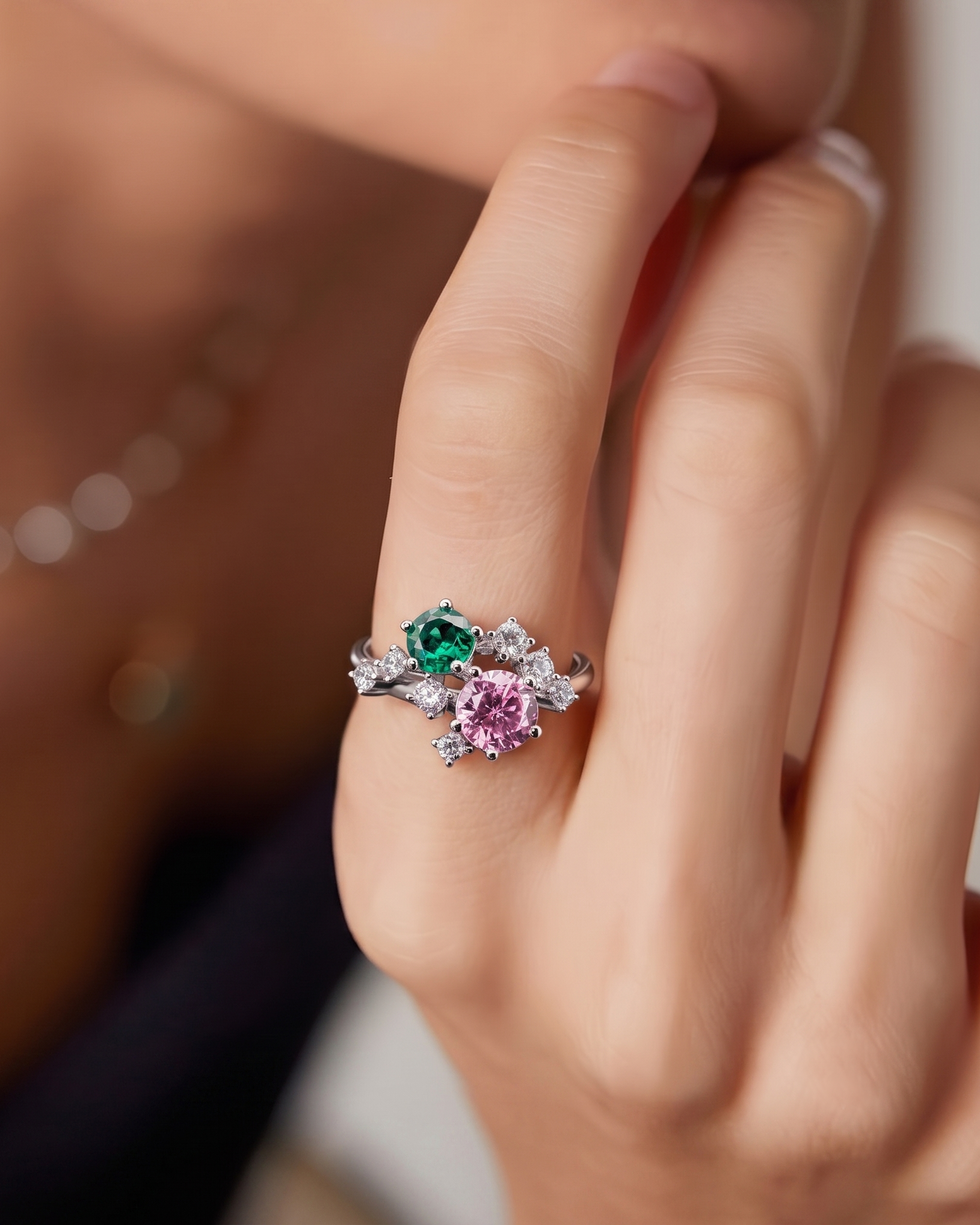 LVR100 ROSE & EMERALD BLOOM RING