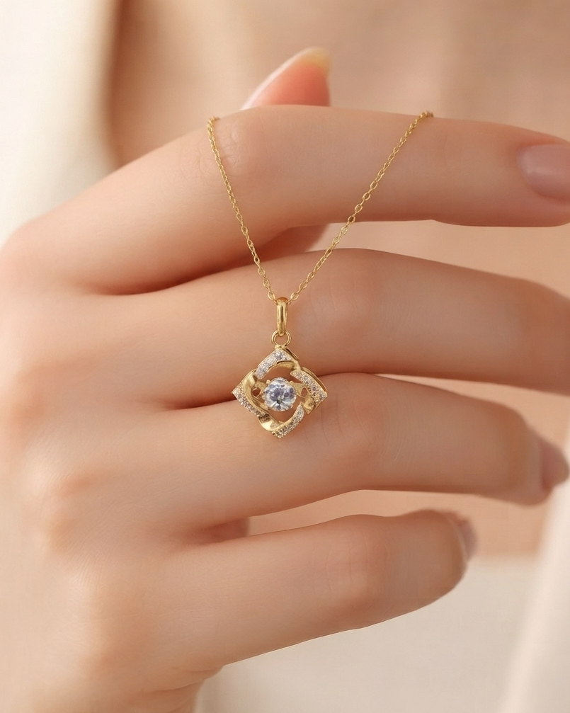 LVN076 CONTINUUM SQUARE HALO DANCING STONE NECKLACE