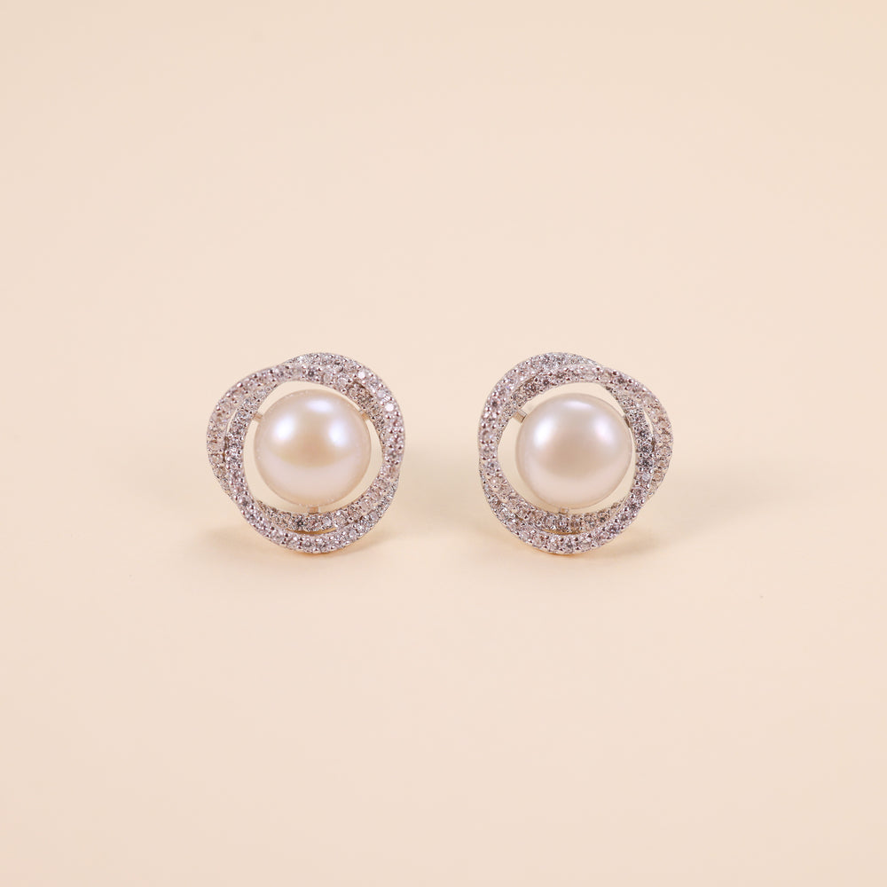 LVE032 TWISTED FRESHWATER CULTURED PEARL STUD EARRINGS