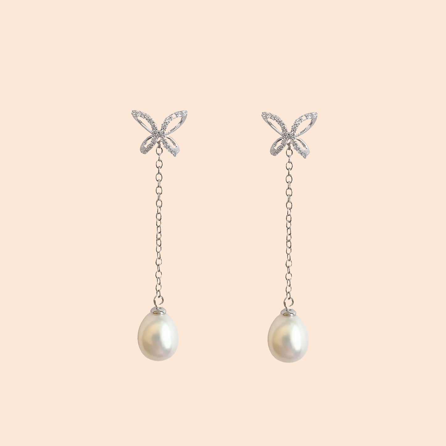 LVE040 Butterfly with Freshwater Cultured Pearl Two-Way Earrings