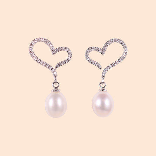 LVE042 Elevated Heart Freshwater Cultured Pearl Earrings