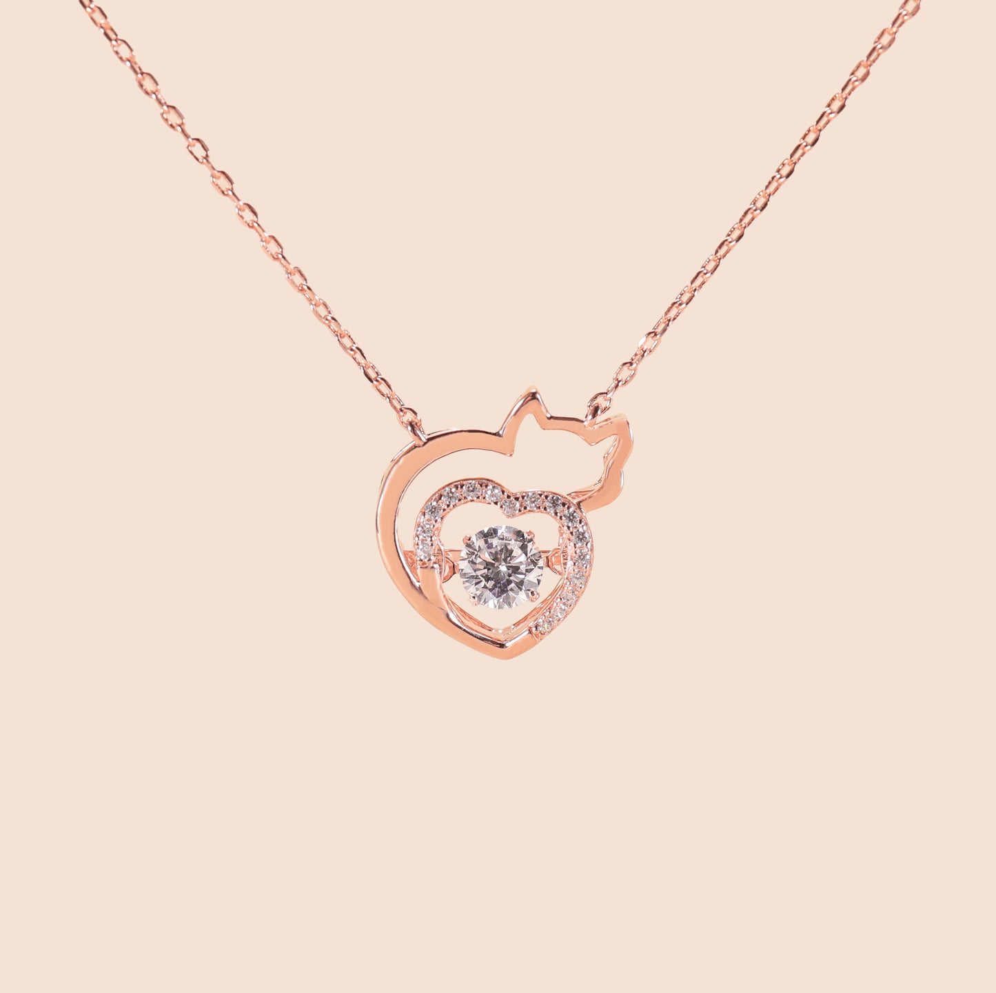 LVN040 Cat Hug Heart Necklace