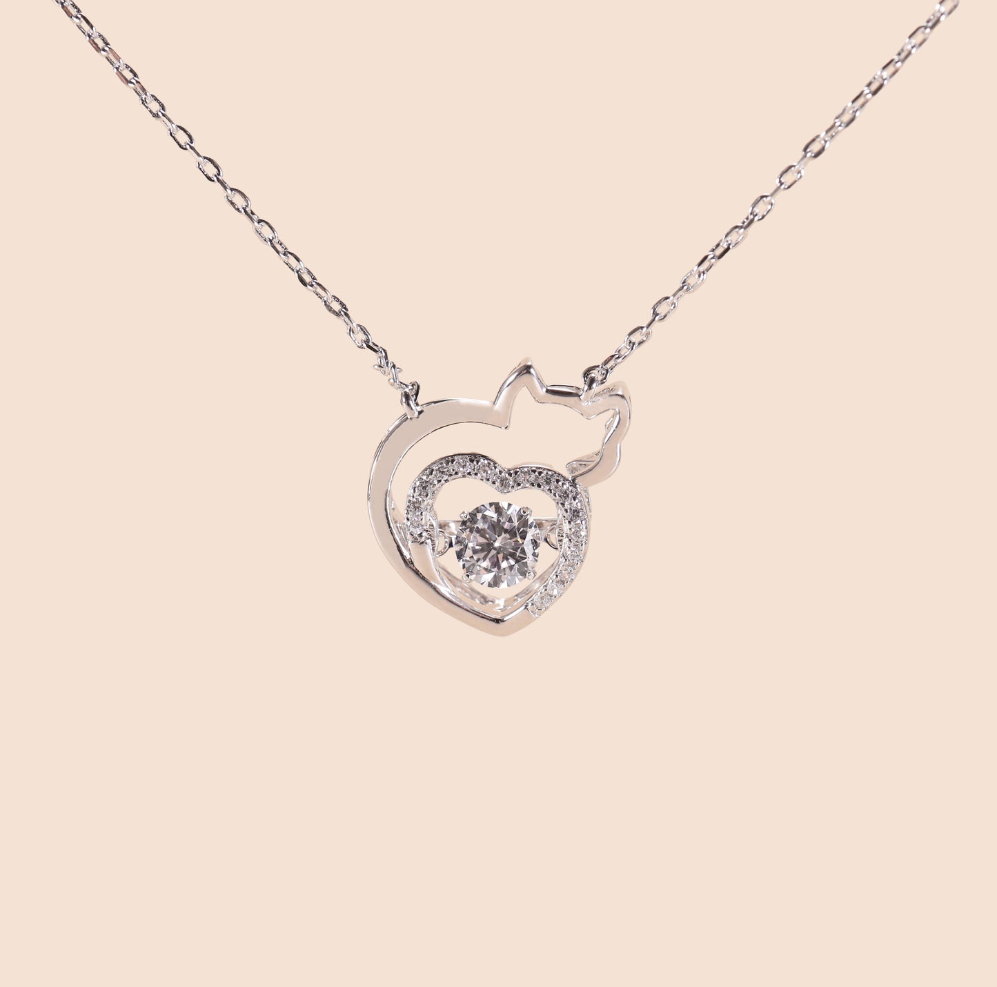 LVN040 Cat Hug Heart Necklace